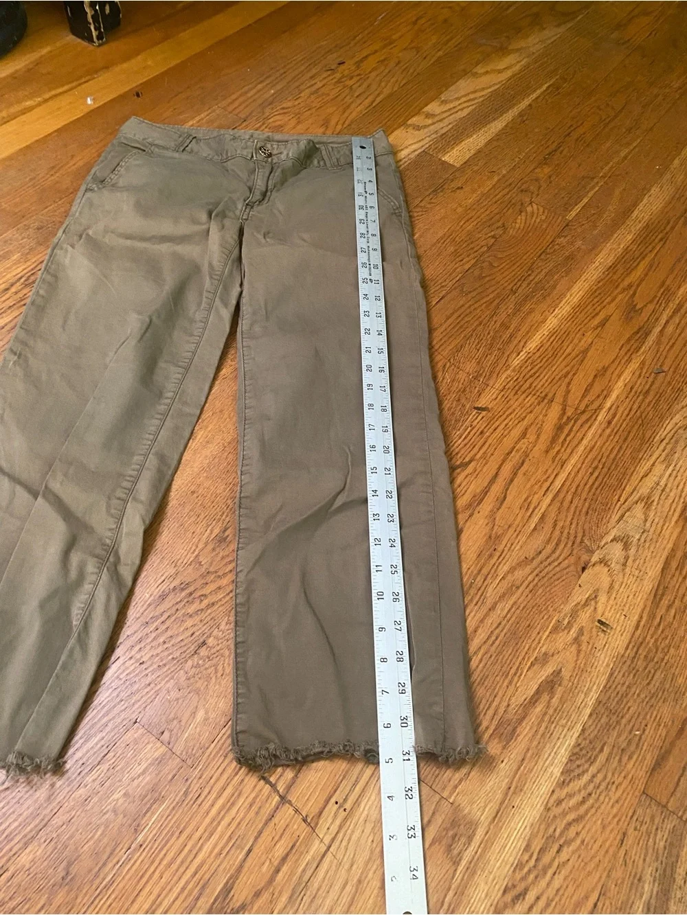 Tory Burch Cropped Chino Pants Women’s Size 26 Olive Green Raw Hem